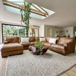 Living Spaces Grisham Brown Top Grain Leather Couch