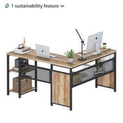 FATORRI L Shaped Computer Desk with Wood Shelves, Industrial Rustic Home Office Corner Desk with Metal Legs (Rustic Oak, 59 Inch)