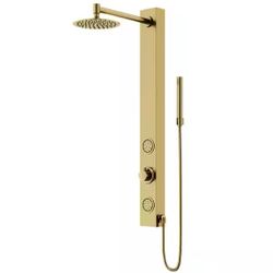 VIGO Gardenia 39 in. H x 4 in. W 2-Jet Shower Panel System with Round Head and Hand Shower Wand in Matte Brushed Gold