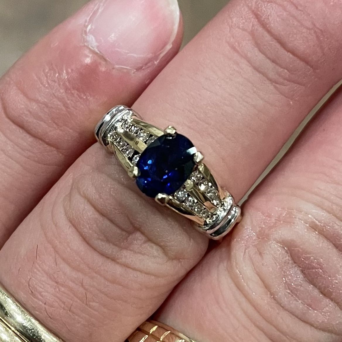 14K Yellow and White Gold Sapphire and Diamond Ring