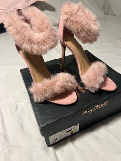 Anne Michelle Pink Faux Fur Stiletto Heels