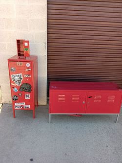 Ikea metal locker and metal TV entertainment stand