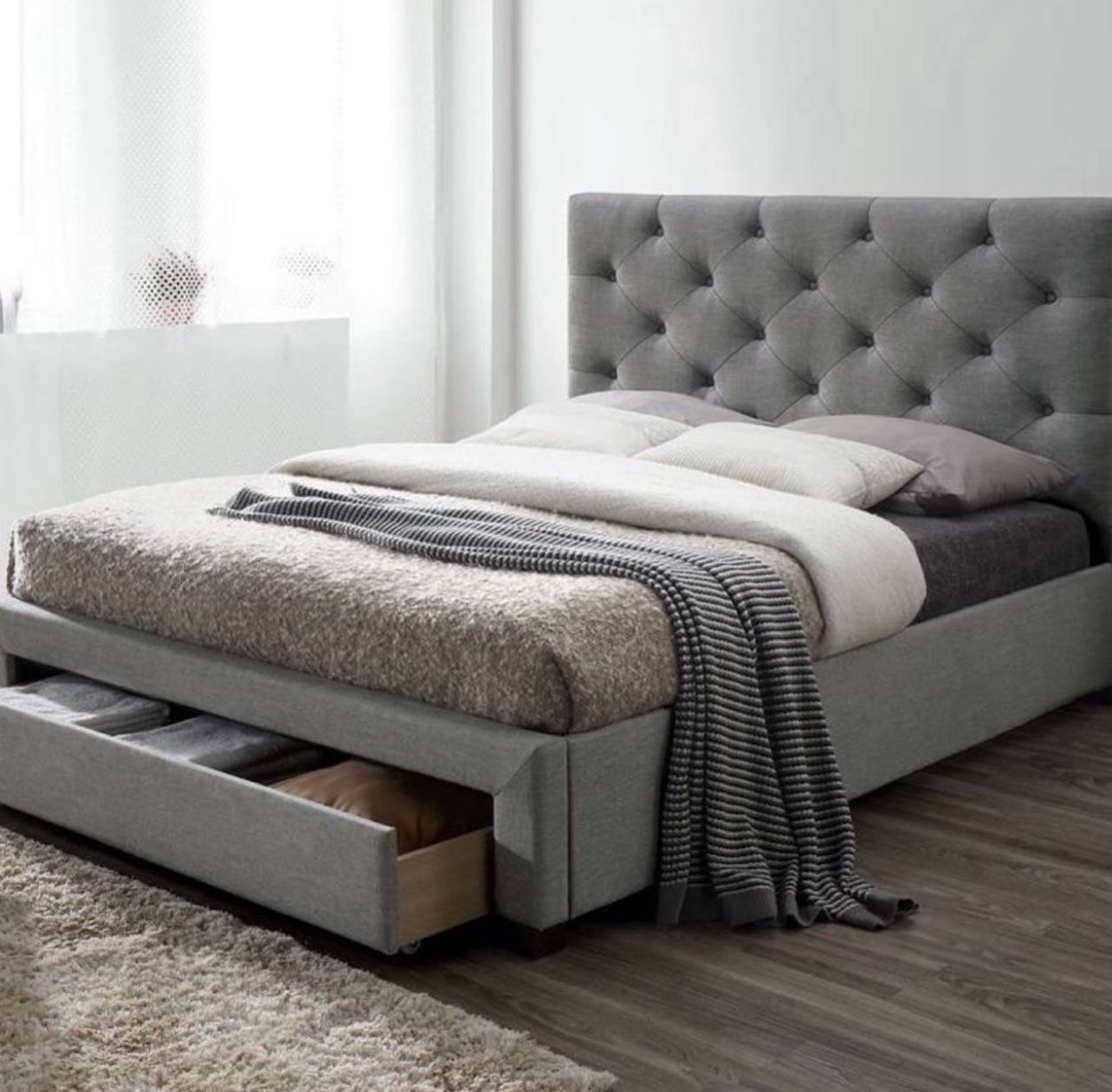 NEW Twin Size Tufted bed with storage grey color