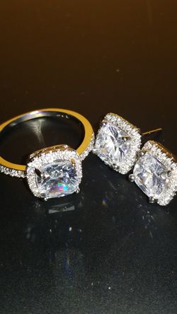 Combo Women's wedding engagement promises ring white gold Finished over silver size 9