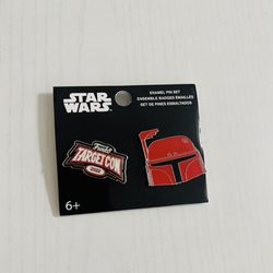 Target Star Wars Funko Pins NWT Target Con Red & Chrome Boba Fett 2Pk 1.5”