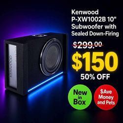 New Kenwood P-XW1002B 10" Subwoofer with Sealed Down-Firing Enclosure