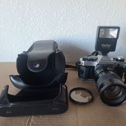 Canon AE-1 Program 35-105mm Manual SLR Film Camera W/Toyo Optics UV 62mm & Flash
