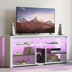 Bestier LED Tall Entertainment Center for PS4, 55 inch TV Stand for 55/60/65 inch TV, TV Console with Storage, Media TV Cabinet with Adjustable Shelf 