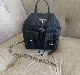 Mini Prada Nylon Backpack Purse Silver Chain 