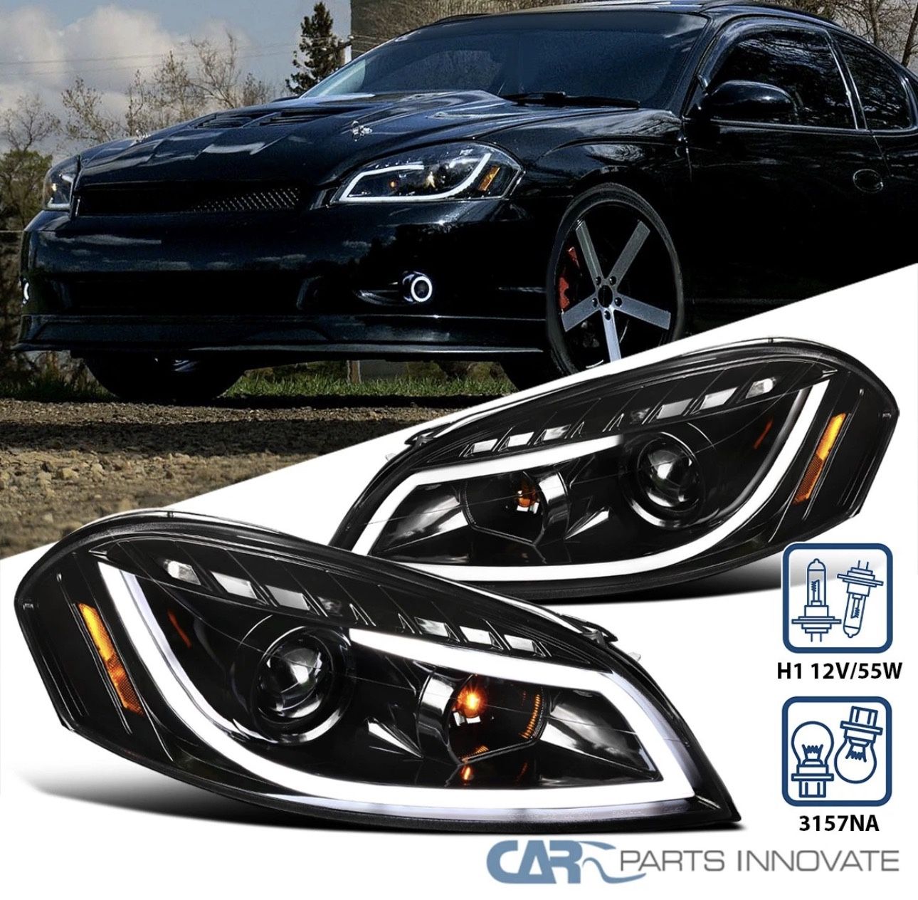 Fit 2006-2013 Chevy Impala Pearl Black Headlights 