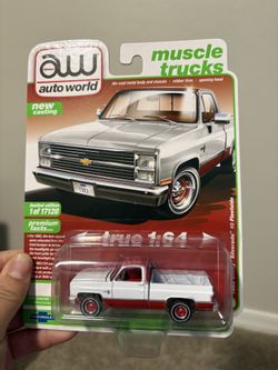 Auto World Diecast 1983 Chevrolet Silverado Pickup Truck White & Red 1/64