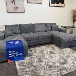 U Shaped Grey Corduroy Sectional (FREE DELIVERY)