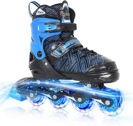 Adjustable Inline Skates for Kids Boys & Girls, Blue Black Red with Light up Wheels, Youth Blade Roller Skating for Beginners Ages 3-15