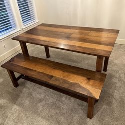 Handcrafted Solid White Oak Dining Table + Bench 