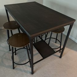 Bar Height table With Stools And Wine rack