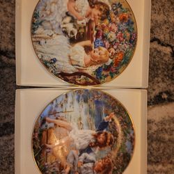 RECO Sandra Kuck "Patience" + "The Tea Party" 8" Plates COA 1991 Hearts and Flowers