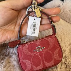 NWT Coach Mini Nolita Bag Charm In Signature Denim Silver/True Red CDB23