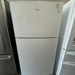 $799 Garage Ready White 21.3 Cu Ft Whirlpool Top Freezer Fridge, 1 Yr Warranty