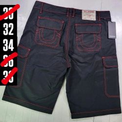 True Religion Black and Red Cargo Shorts With Tags