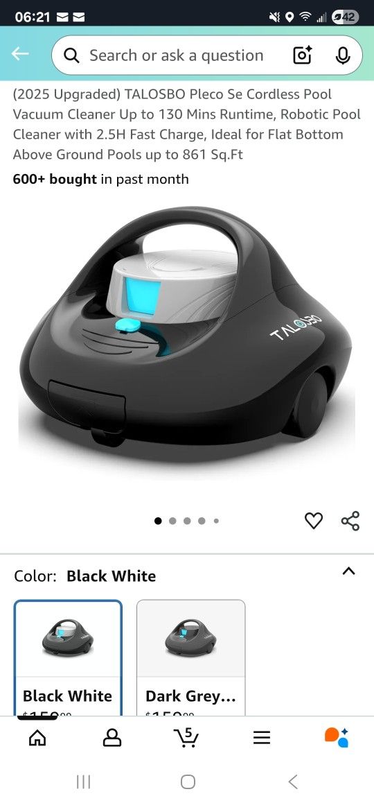 2025 Upgraded) TALOSBO Pleco Se Cordless Pool Vacuum Cleaner Up to 130 Mins Runtime, Robotic Pool Cleaner with 2.5H Fast Charge, Ideal for Flat Bottom