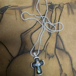 Silver Cross With Rope Chain 