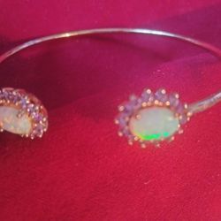 Opals And Amethyst Chips Gemstones Bangle 
