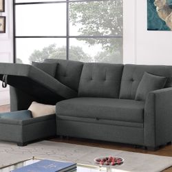 Brand New Modern Fabric Sleeper Sectional Sofa With Reversible Chaise