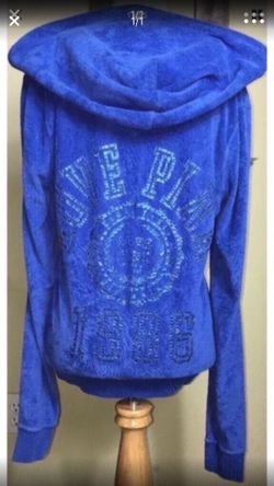 Victoria's Secret velour blue size medium bling hooded sweatshirt