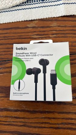Brand New Belkin SoundForm Wired Earbuds with USB-C Connector & Microphone – Black