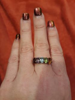 Oval rainbow gemstone ring