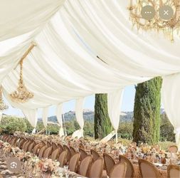 REWOMC 6 Panels Ivory Ceiling Drapes for Wedding 5ftx30ft Sheer Drapery Chiffon Fabric Arch Draping Curtains for Party Ceremony Birthday Baby Shower R