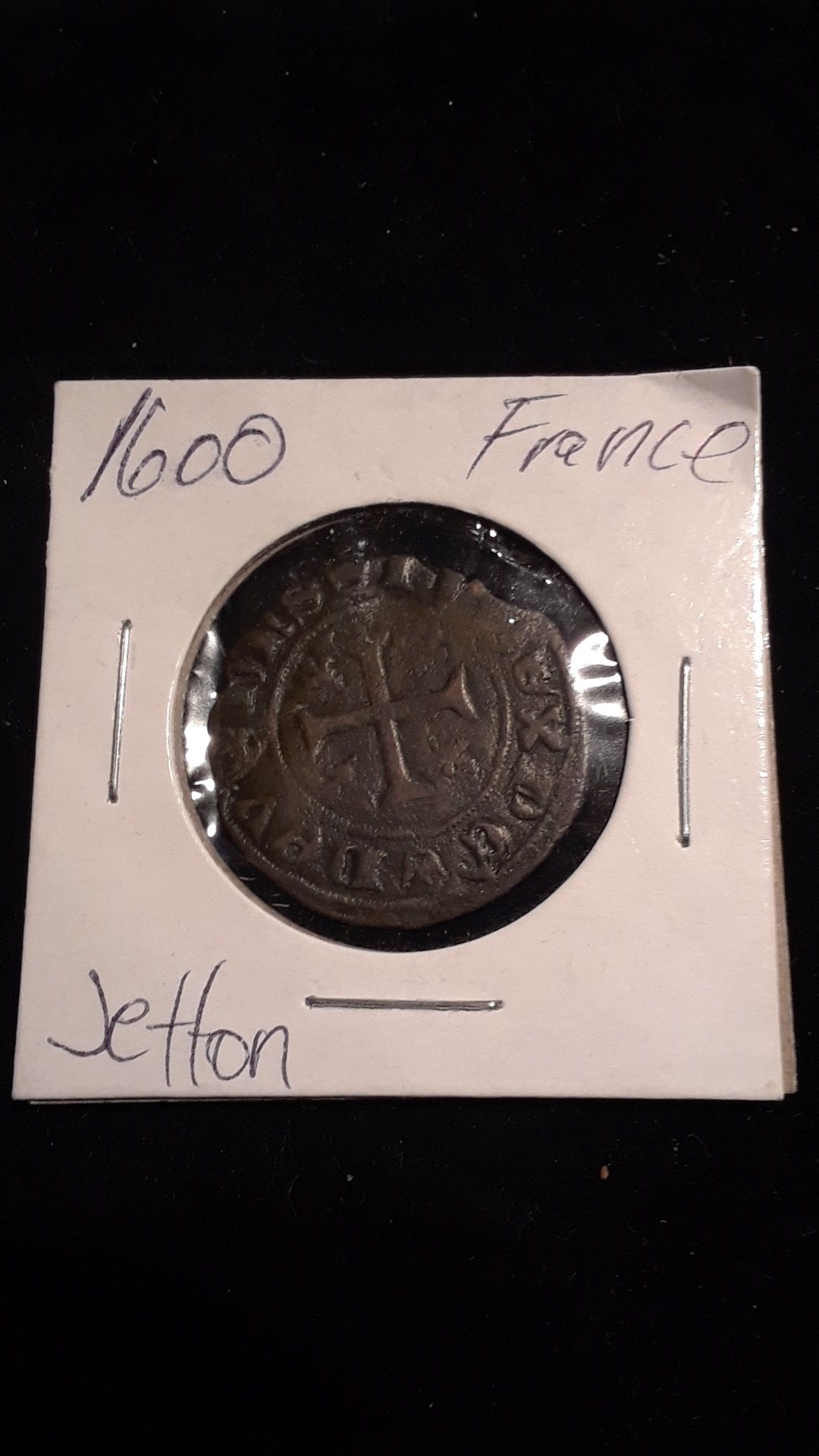 Genuine 1600 medieval French coin w/ knight Templar cross