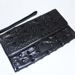 BCBG Max Azria Black Leather Large Clutch