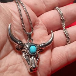 Gothic Bull Head Men's Pendant with Chain 
