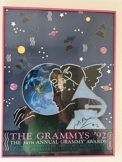 Vintage Peter Max Signed 1992 Grammy Awards Poster Framed