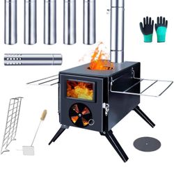 BRAND NEW Camp Wood Stove, Tent Wood Burning Stoves Portable with Chimney  Pipes, Upgraded Titanium Surface Camping Stove, Heat Resistant Glass u0026 for  Sale in Downey, CA - OfferUp