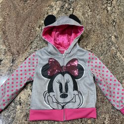 Oh So Cute Disney Hoodie Sweatshirt With Polkadots And Sequins! And Satin Hoodie Part Inside Kids Toddler Size 3T