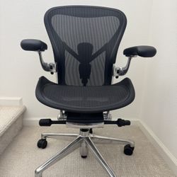 Brand New Herman Miller Aeron Remastered B Fully Loaded In Onyx With Polished Aluminum Frame Office Chair