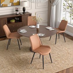 Set of 4 Brown Faux Leather Ding Chair