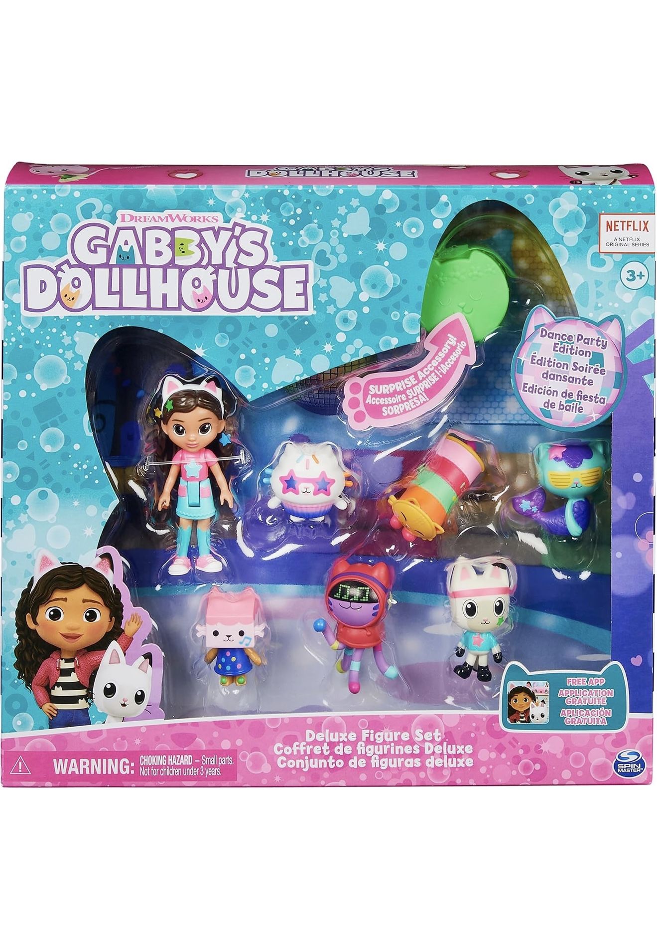 New! Gabby’s Dollhouse, Dance Party Theme Figure Set with a Gabby Doll, 6 Cat Toy Figures