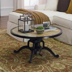Brand New In Box/ Round Wood Coffee Table with Adjustable Height