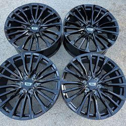 New 22” Black Cadillac V Wheels 22 Escalade Rims 6 lug Will fit Chevy Silverado Tahoe Suburban Gmc Sierra Yukon Denali factory original stock take Off
