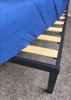 1 Year Old Organic Naturepedic King Bed with Low Wooden Slat Metal Frame Base