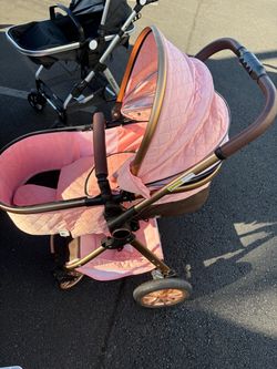 2-1 Pink Baby Stroller with Bassinet