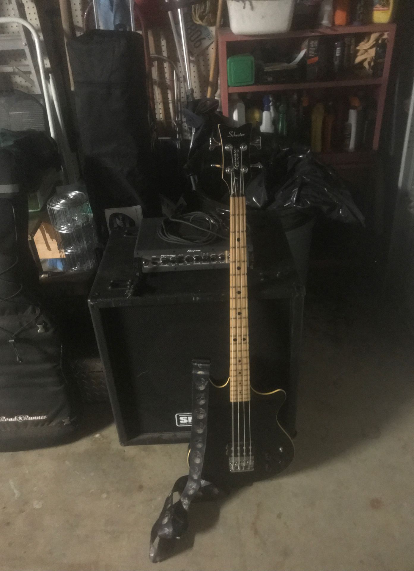 Schecter bass and Ampeg amp