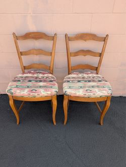 Pair of vintage Wood French country chairs – reupholstered – great condition