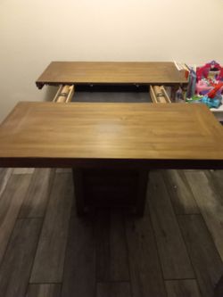 Wood dining table and 6 barstools set