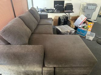 Grey Sectional Couch Basil Grey Brown Fabric Modular 93" 2 Piece Sectional with Left Arm Facing Chaise | Track Arms | Loose Reversible Back