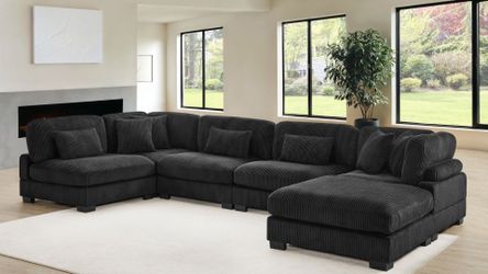 New Black Corduroy Sectional Oversized