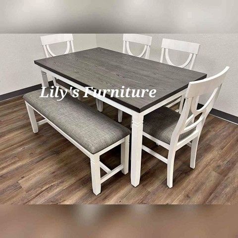 6Pc Dining table set Gray and white